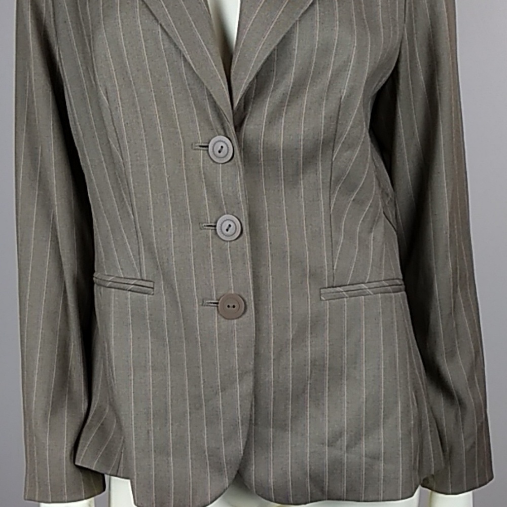 B.Moss Fitted Lined Tan Structured Pinstripe Blaz… - image 3